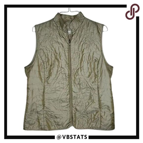 Coldwater Creek Womens XL Quilted Nylon Vest Gold Stitching Zip Pockets - Picture 1 of 6